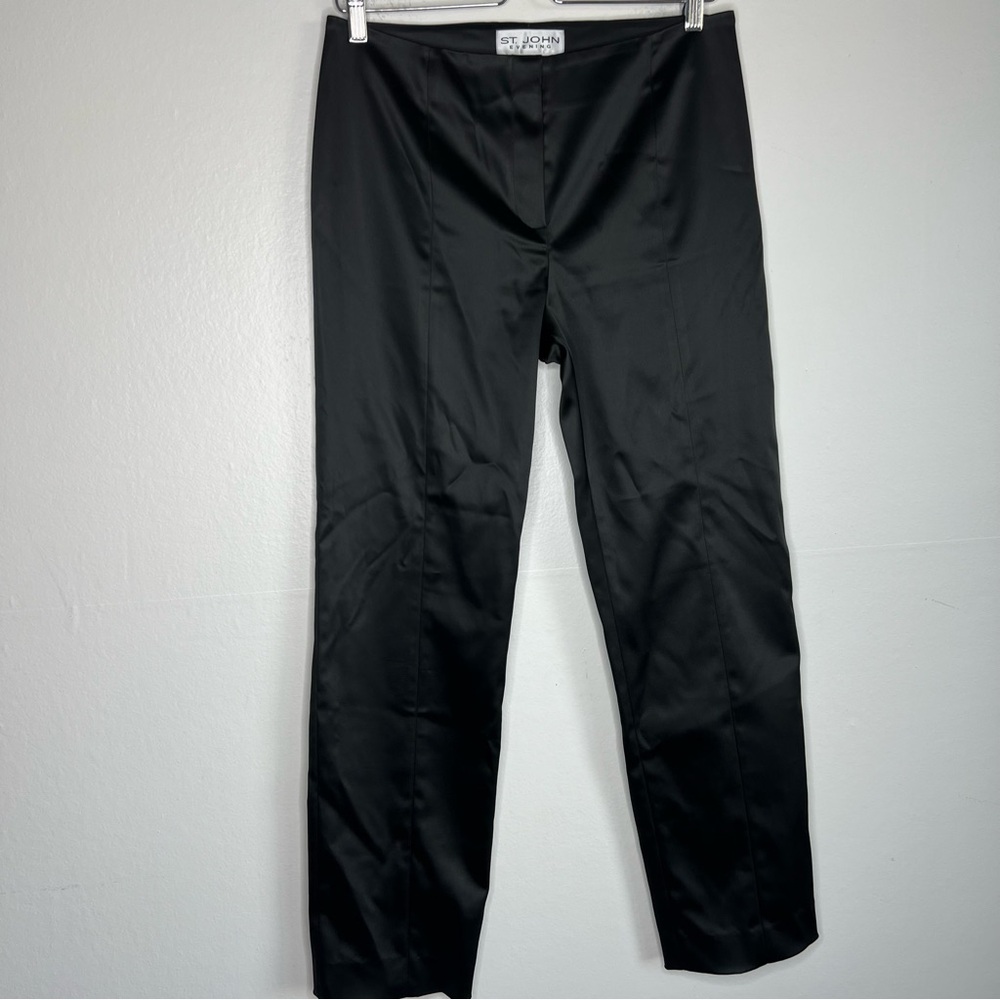 St. John Evening Black Pants Sz 8 Satin Finish Zipper Back Hem